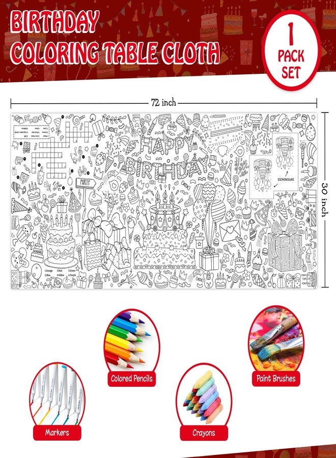 JOYGATHER Happy Birthday Coloring Tablecloth for Kids, Giant Coloring Table Cloth 30x72 Inch, Birthday Party Activity Poster with Balloons Cakes Games, Fun Arts Crafts for Kids Party Decorations - Image 2